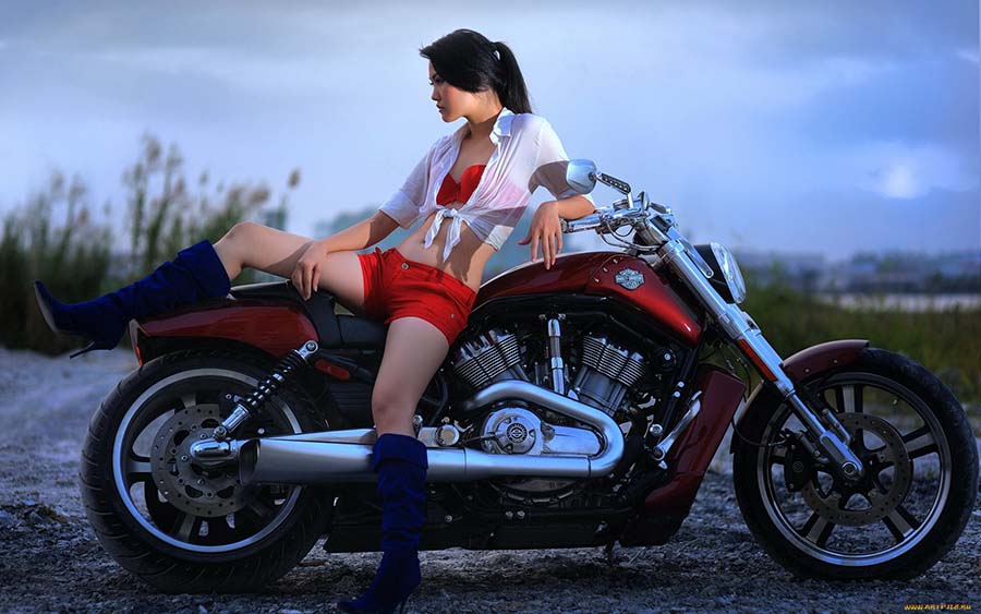 Beautiful girls and motorcycles in Hubli